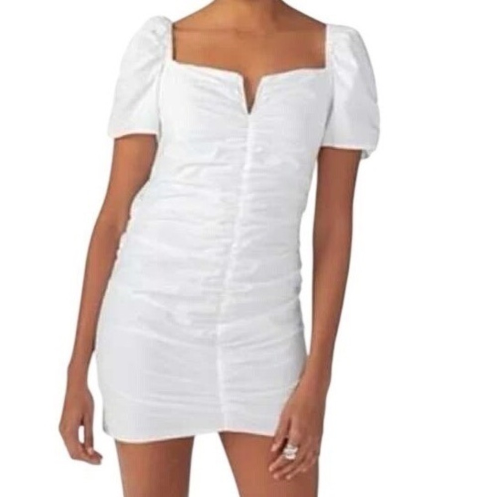 Sanctuary Ruched Mini Dress White Puff Sleeve Womens Size 4 New NWT